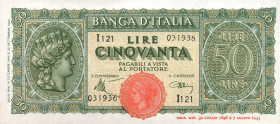 CARTAMONETA - BANCA d'ITALIA - Luogotenenza (1944-1946) - 50 Lire - Italia Turrita 10/12/1944 Alfa 265; Lireuro 13 Introna/Urbini
Introna/Urbini - 
...