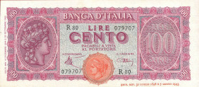 CARTAMONETA - BANCA d'ITALIA - Luogotenenza (1944-1946) - 100 Lire - Italia Turrita 10/12/1944 Alfa 425; Lireuro 25A Introna/Urbini Piega
Introna/Urb...