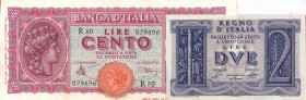 CARTAMONETA - BANCA d'ITALIA - Luogotenenza (1944-1946) - 100 Lire - Italia Turrita 10/12/1944 Alfa 425; Lireuro 25A Introna/Urbini Assieme a 2 lire 1...
