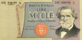 CARTAMONETA - BANCA d'ITALIA - Repubblica Italiana (monetazione in lire) (1946-2001) - 1.000 Lire - Verdi 2° tipo 06/09/1980 Alfa 725; Lireuro 56H Cia...