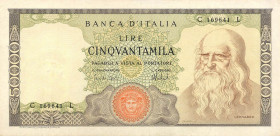 CARTAMONETA - BANCA d'ITALIA - Repubblica Italiana (monetazione in lire) (1946-2001) - 50.000 Lire - Leonardo 16/05/1972 Alfa 892; Lireuro 78C R Carli...