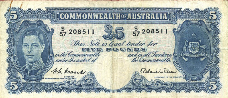 CARTAMONETA ESTERA - AUSTRALIA - Giorgio VI (1936-1952) - 5 Sterline (1939-52) P...