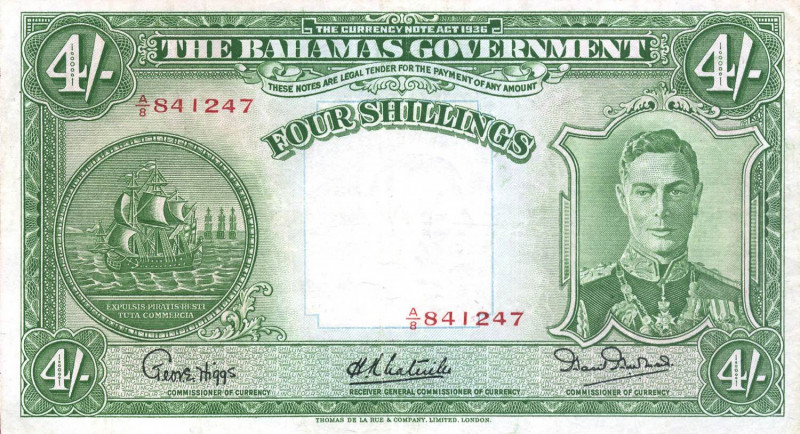 CARTAMONETA ESTERA - BAHAMAS - Giorgio VI (1936-1952) - 4 Scellini 1936 Pick 9 P...