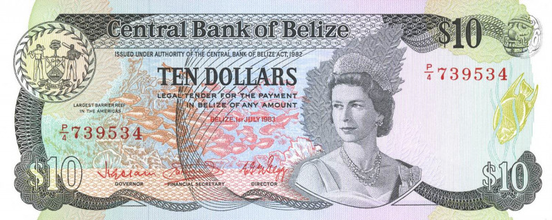 CARTAMONETA ESTERA - BELIZE - Elisabetta II (1952) - 10 Dollari 01/07/1983 Pick ...