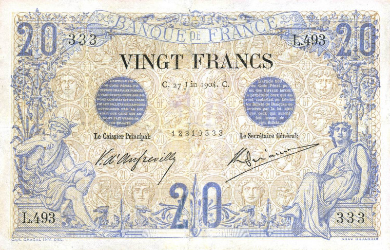 CARTAMONETA ESTERA - FRANCIA - Terza Repubblica (1870-1940) - 20 Franchi 27/06/1...