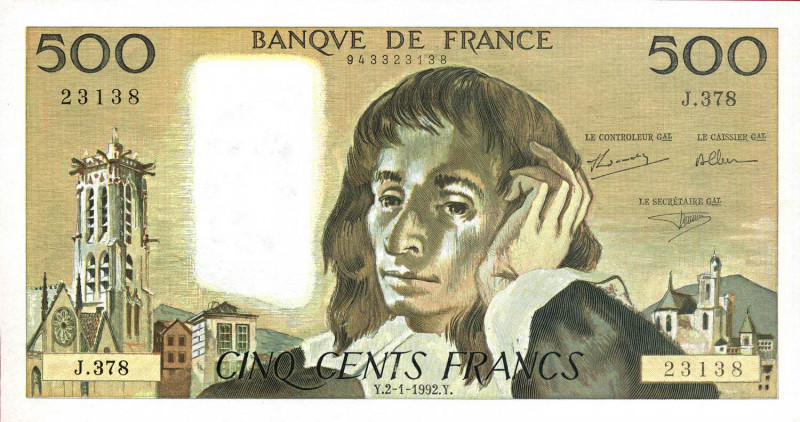 CARTAMONETA ESTERA - FRANCIA - Quinta Repubblica (1959) - 500 Franchi 2/01/1992 ...