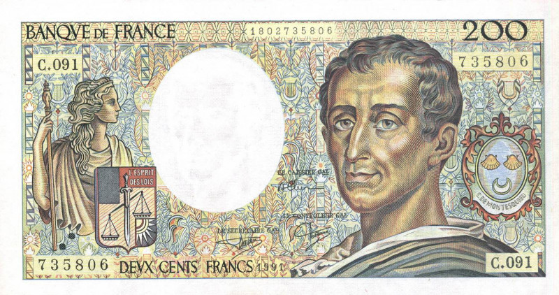 CARTAMONETA ESTERA - FRANCIA - Quinta Repubblica (1959) - 200 Franchi 1991 Kr. 1...