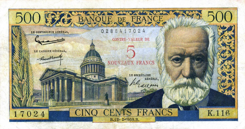 CARTAMONETA ESTERA - FRANCIA - Quinta Repubblica (1959) - 5 Franchi Sovrastampat...
