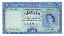 CARTAMONETA ESTERA - MALAYA AND BRITISH BORNEO - Elisabetta II (1952) - 50 Dollari 21/03/1953 Pick 4 Biglietto con alcune pieghe, carta molto consiste...