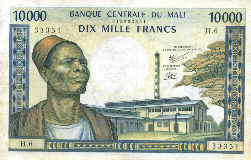 CARTAMONETA ESTERA - MALI - Repubblica - 10.000 Franchi (1970-84) Pick 15 Legger...