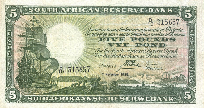 CARTAMONETA ESTERA - SUD AFRICA - Giorgio VI (1936-1952) - 5 Sterline 07/11/1935...