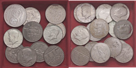 LOTTI - Estere CANADA - Lotto di 8 monete commemorative da dollaro, una in AG, assieme a USA 9 monete da 1/2 dollaro commemorativi e 9 Kennedy (5 in A...
