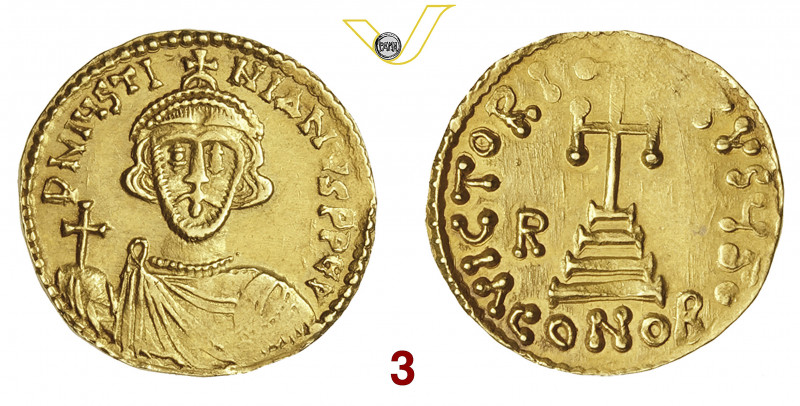 BENEVENTO ROMUALDO II, Duca (706-731) Solido D/ Busto frontale con globo crucige...