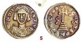 BENEVENTO GREGORIO, Duca (732-739) Solido D/ Busto frontale con globo crucigero R/ Croce potenziata su gradini; a s. G MIR 154 Au g 3,72 • Ex Massimo ...