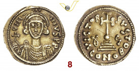 BENEVENTO GISULFO II, Duca (742-751) Solido D/ Busto frontale con globo crucigero R/ Croce potenziata su gradini MIR 162 Au g 4,02 SPL