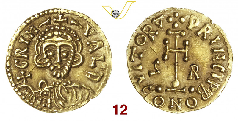 BENEVENTO GRIMOALDO III, Principe (788-806) Tremisse D/ Busto frontale con globo...