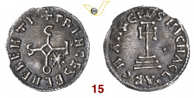 BENEVENTO SICONE, Principe (788-806) Denaro D/ Monogramma di Sicone R/ Croce potenziata su gradini MIR 213 (R4) CNI 41 MEC 1107 Au g 1,22 • Ex Nomisma...