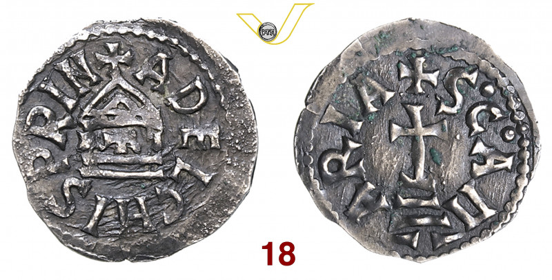 BENEVENTO ADELCHI, Principe (853-878) Denaro D/ Tempio sormontato da croce R/ Cr...