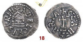 BENEVENTO ADELCHI, Principe (853-878) Denaro D/ Tempio sormontato da croce R/ Croce potenziata su gradini MIR 231 MEC 1114BB Ag g 1,15 • Ex Elsen, ast...