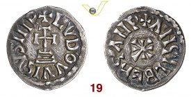 BENEVENTO LUDOVICO e ANGILBERGA (870-871) Denaro D/ Croce potenziata su gradini R/ Piccola croce accantonata da quattro cunei MIR 244 CNI 42/47 Ag g 1...