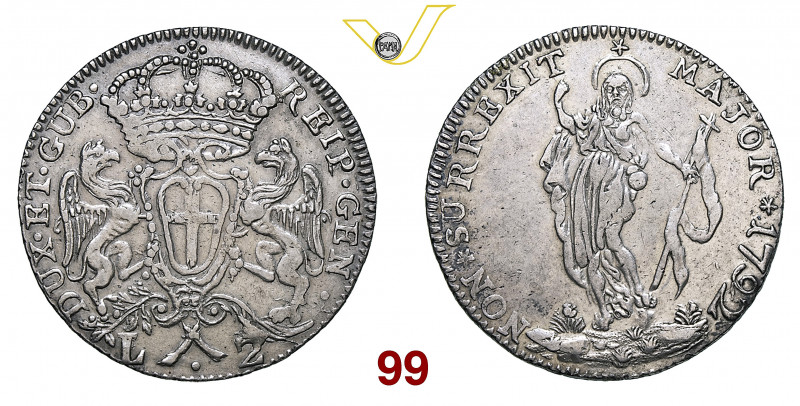 GENOVA DOGI BIENNALI, III fase (1637-1797) 2 Lire 1692 MIR 316/1 Ag g 8,29 • Ex ...