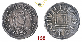 MILANO LUDOVICO I il Pio (814-840) Denaro s.d. D/ Busto laureato R/ Tempio MIR 5 CNI 1/9 Ag g 1,73 BB