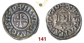 MILANO LUDOVICO II (855-875) Denaro s.d. D/ Croce R/ Tempio; sotto tre globetti disposti a triangolo MIR 9 CNI 12/27 Ag g 1,40 • Di incerta attribuzio...