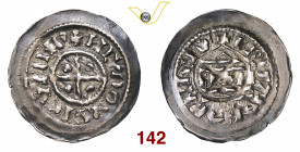 MILANO LUDOVICO II (855-875) Denaro di stampo largo s.d. D/ Croce con globetti R/ Tempio MIR 10 CNI 1/4 Ag g 1,57 Di incerta attribuzione alla zecca d...
