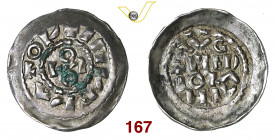 MILANO OTTONE II DI SASSONIA (973-983) Denaro scodellato s.d. OTTO a croce AVG MEDIOLANIV su quattro righe MIR 38 CNI 1/15 Ag g 1,18 q.SPL