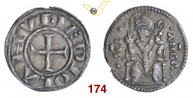 MILANO PRIMA REPUBBLICA (1250-1310) Ambrosino o Grosso da 8 Denari s.d. D/ Croce R/ S. Ambrogio seduto con pastorale MIR 65/1 CNI 1/2 Ag g 2,94 • Bell...