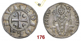 MILANO PRIMA REPUBBLICA (1250-1310) Ambrosino o Grosso da 8 Denari s.d. D/ Croce con 4 crescenti R/ S. Ambrogio seduto con pastorale MIR 66/3 CNI 10/2...