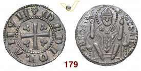 MILANO PRIMA REPUBBLICA (1250-1310) Ambrosino o Grosso da 8 Denari s.d. D/ Croce con trifogli nei quarti R/ S. Ambrogio seduto con pastorale MIR 67 CN...