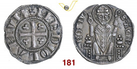 MILANO PRIMA REPUBBLICA (1250-1310) Ambrosino ridotto o Grosso da 8 Denari s.d. D/ Croce con trifogli nei quarti R/ S. Ambrogio seduto con pastorale M...