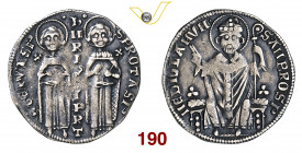 MILANO ENRICO VII DI LUSSEMBURGO, Imperatore (1312-1313) Grosso s.d. D/ I Santi Gervasio e Protasio stanti R/ S. Ambrogio seduto con pastorale MIR 77 ...