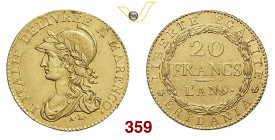 TORINO REPUBBLICA SUBALPINA (1800-1802) 20 Franchi An. 9 (1800-1801) Torino Pagani 3 Au g 6,43 • Colpetto ripreso BB+