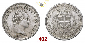 CARLO FELICE (1821-1831) 50 Centesimi 1826 Torino Pagani 114 Ag g 2,48 q.FDC