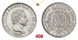 CARLO FELICE (1821-1831) 5 Lire 1829 Genova MIR 1035n Pagani 76 Ag g 24,94 • Di grande qualità; rovescio "intonso" SPL÷FDC