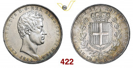 CARLO ALBERTO (1831-1849) 5 Lire 1844 Genova Pagani 255 Ag g 25,00 • Bellissimo esemplare con lieve patina q.FDC