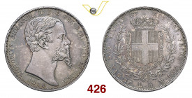 VITTORIO EMANUELE II, Re di Sardegna (1849-1861) 5 Lire 1850 Torino Pagani 371 Ag g 24,98 • Bella patina q.FDC