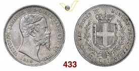VITTORIO EMANUELE II, Re di Sardegna (1849-1861) 1 Lira 1859 Milano Pagani 413 Ag g 4,96 q.SPL