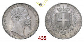 VITTORIO EMANUELE II, Re di Sardegna (1849-1861) 5 Lire 1860 Torino Pagani 389 Ag g 25,02 • Piacevole patina su fondi brillanti q.FDC/FDC