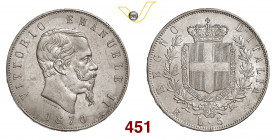 VITTORIO EMANUELE II (1861-1878) 5 Lire 1870 Roma Pagani 491 Ag g 25,00 • Lievissimo colpetto al bordo SPL/q.FDC