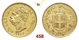 UMBERTO I (1878-1900) 20 Lire 1897 Roma Pagani 588 MIR 1098s Au g 6,45 • Fondi speculari - prooflike q.FDC