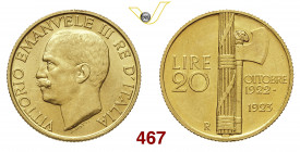 VITTORIO EMANUELE III (1900-1946) 20 Lire "fascetto" 1923 Roma Pagani 670 Au g 6,45 SPL
