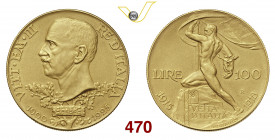 VITTORIO EMANUELE III (1900-1946) 100 Lire "Vetta d'Italia" 1925 Roma MIR 1117 Pagani 645 Au g 32,24 • Di eccellente conservazione; esemplare dalla sa...