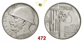 VITTORIO EMANUELE III (1900-1946) 20 Lire "Elmetto" 1928 VI Roma Pagani 608 MIR 1129a Ag g 20,02 BB÷SPL