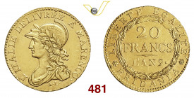 REPUBBLICA SUBALPINA (1800-1802) 20 Franchi A. 9 Torino Varesi 1a Au g 6,41 • Bellissimo esemplare dai fondi brillanti SPL