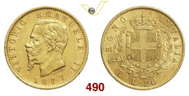 VITTORIO EMANUELE II Re d'Italia (1861-1878) 20 Lire 1877 Roma Varesi 117 Au g 6,43 SPL