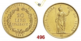GOVERNO PROVVISORIO DI LOMBARDIA (1804-1814) 20 Lire 1848 Milano Varesi 167 Au g 6,43 q.FDC/SPL