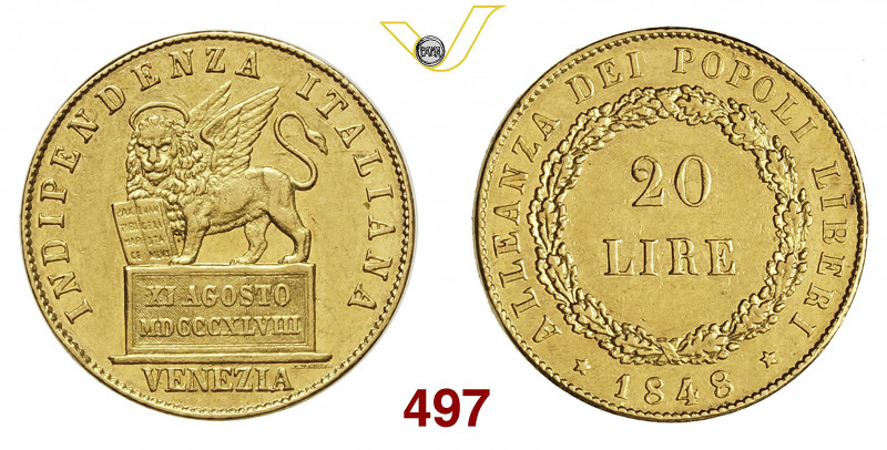 GOVERNO PROVVISORIO DI VENEZIA (1804-1814) 20 Lire 1848 Venezia Varesi 168 Au g ...